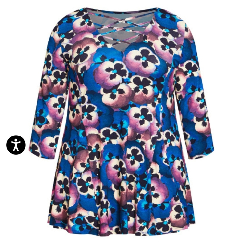 NWT Women's Plus Size Tunic, Pansies Fabric with Keyhole in Front. - Picture 4 of 5